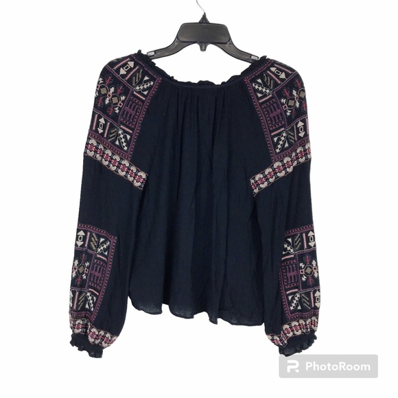 American Eagle Black Embroidered Peasant Top - Picture 8 of 12